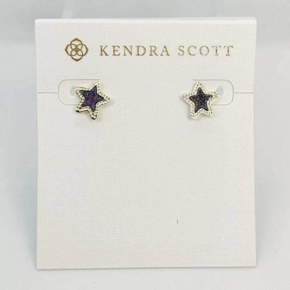 Kendra Scott Jae Gold Star Stud Earrings in Multi-color Drusy
